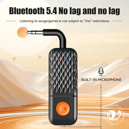Black diamond-patterned upgraded bluetooth 5.4 wireless audio adapter with mic hifi stereo and 3.5mm jack for stereo music wireless use