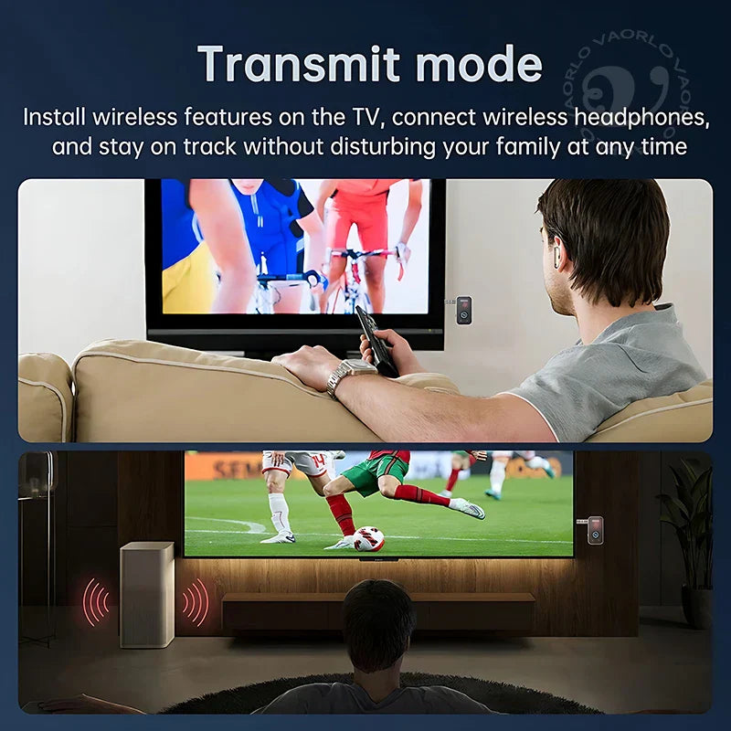 Black wireless receiver transmitter with sleek rectangular design and subtle branding for upgraded Bluetooth audio adapter hifi