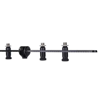 Black metal ruler with three adjustable clamps and central dial for precise measurements on upgraded version alctron mas008v2 four microphone stand