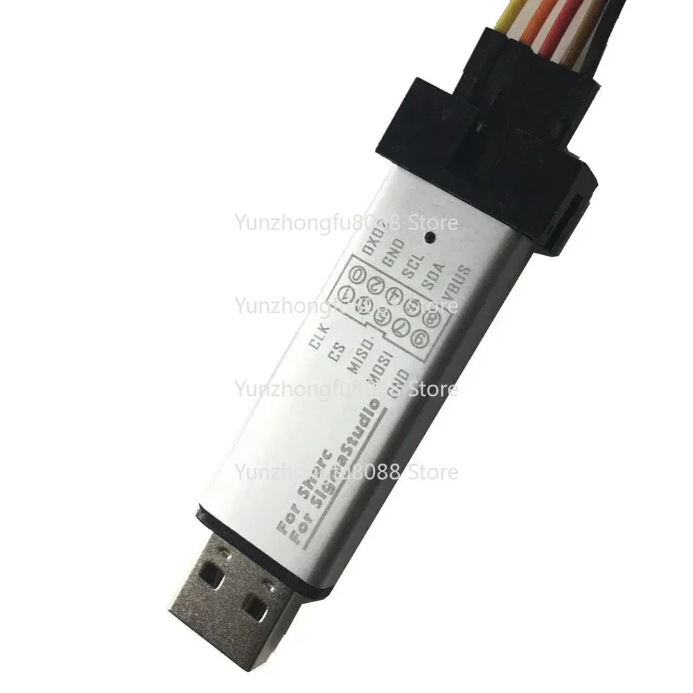 Silver usb-to-serial converter adapter with black housing and multicolored wiring for dspmini learning board adau1401 upgrades music experience