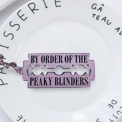 Lavender enamel street gang razor blade keychain peaky blinders metal keyring crime drama television accessory