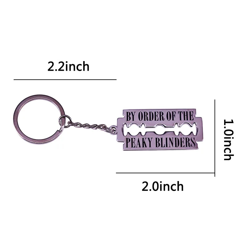 Metallic street gang razor keychain peaky blinders metal keyring with engraved by order of the peaky blinders text