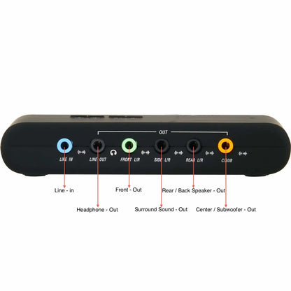 Black urgrico external sound card back with color-coded ports and usb extension cable remoted for studio record usb use