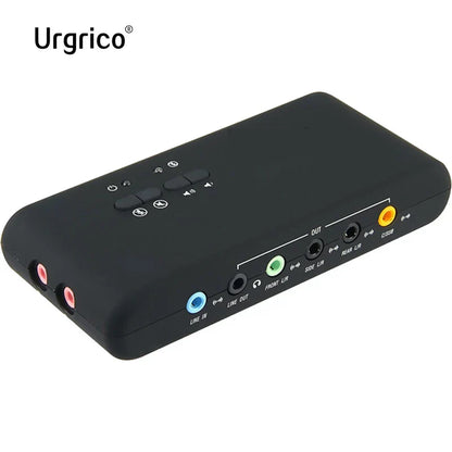 Black urgrico external sound usb audio interface with color-coded rca 35mm jacks and extension cable remoted wake-up