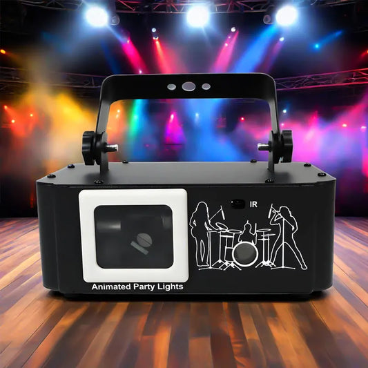 Black rectangular stage light with white accents featuring a musician graphic hot selling starry dmx dj equipment for club stage laser use
