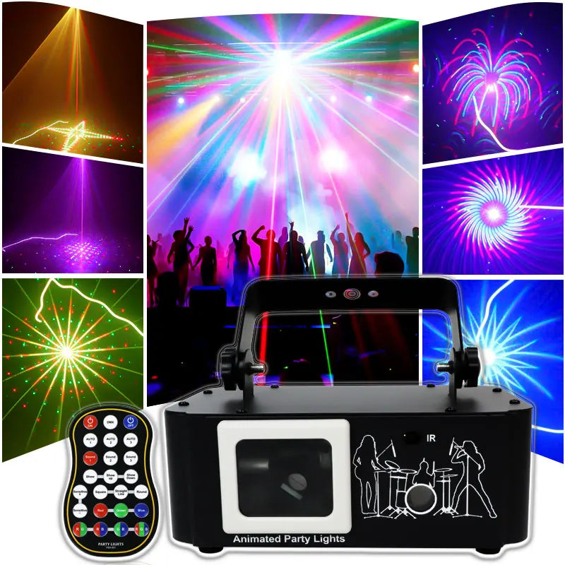 Black animated party light projector with white lens and musician silhouettes remote control hot selling starry dmx dj equipment club stage laser