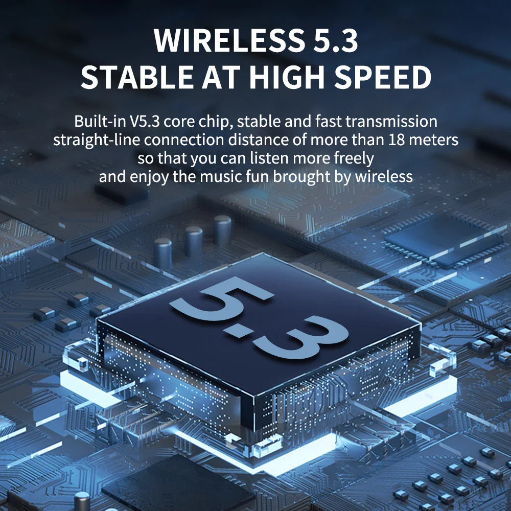 Black rectangular wireless 5.3 core chip with silver branding on circuit board for s10 wireless music box card home theater