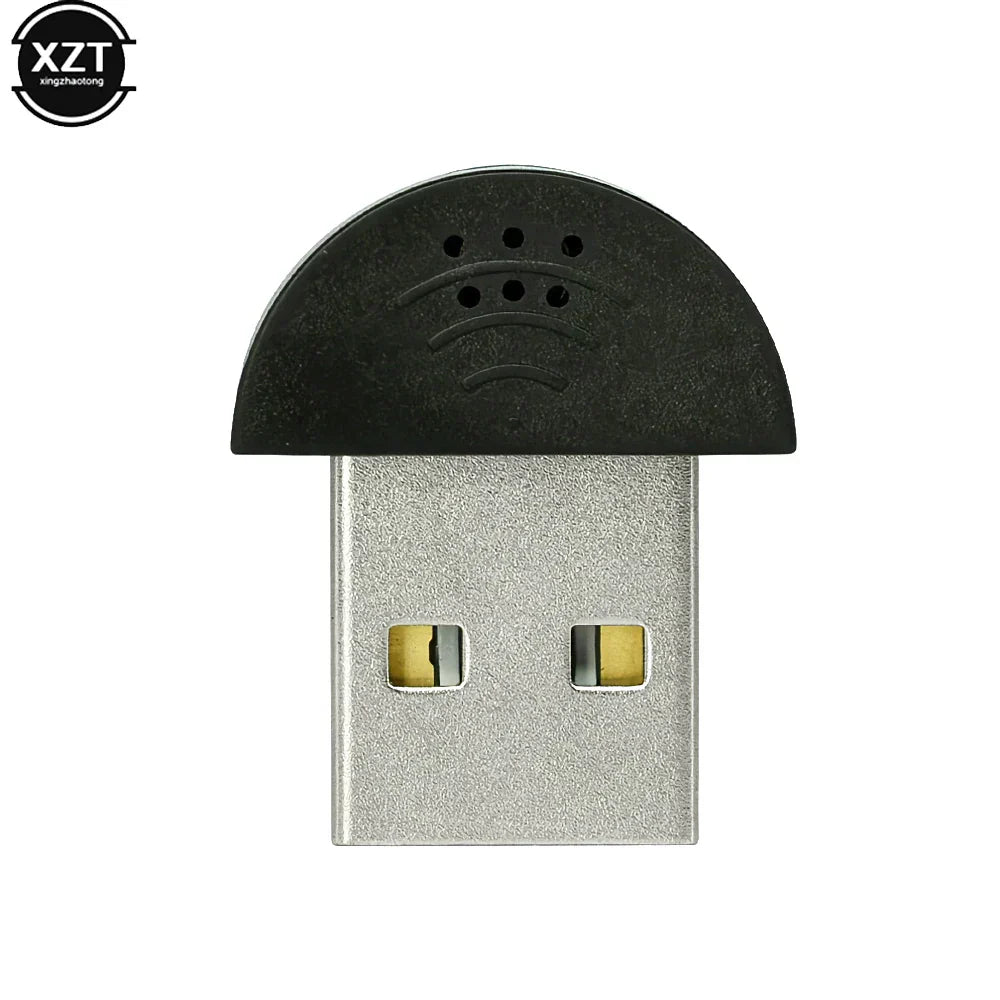 Black and silver usb 2.0 mic audio adapter with matte dome top and embossed wi-fi icons for portable studio speech driver free use