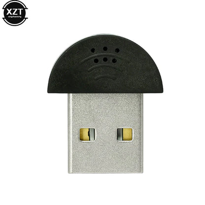 Black and silver usb 2.0 mic audio adapter with matte dome top and embossed wi-fi icons for portable studio speech driver free use