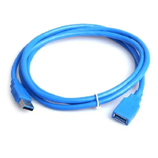 Blue usb 3.0 extension cable with male to female connectors coiled neatly for laptop mouse keyboard and hard disk computer use