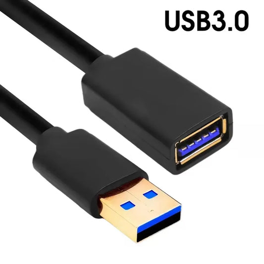 Black usb 3.0 extension cable with gold-plated connectors and blue contacts for smart tv ps4 high speed data sync extender cord