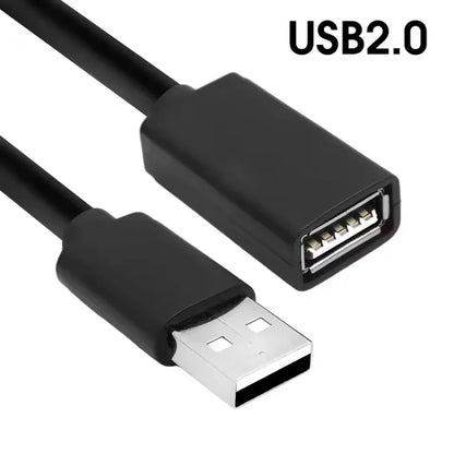 Black usb 2.0 extension cable with silver plated connector and molded housing for smart tv ps4 high speed data sync extender cord