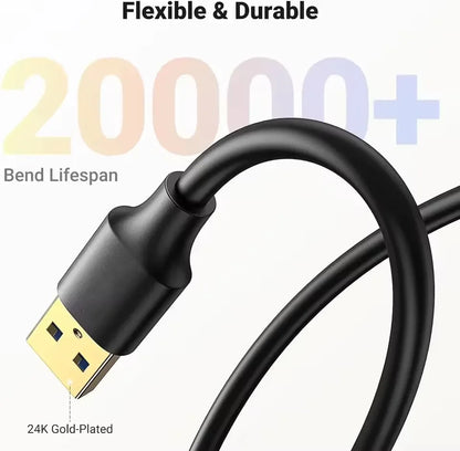 Black usb 3.0 extension cable with gold-plated connector and durable design for high speed data sync extender cord smart tv ps4