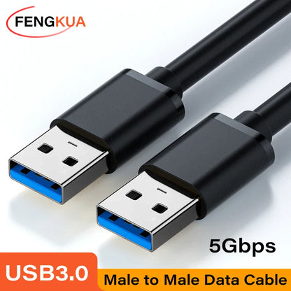 Black usb 3.0 male to male transmission data cable with blue connectors and durable sheath for 5gbps fast transmission to mobile hard drive