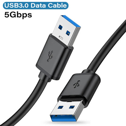 Black usb 3.0 male to male transmission data cable with blue connectors for 5gbps fast transmission to mobile hard drive