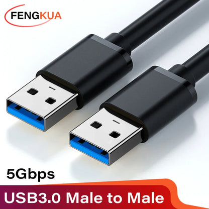 Black fengkua usb 3.0 male to male transmission data cable with blue connectors for 5gbps fast transmission to mobile hard drive