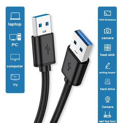 Black usb 3.0 extension cable with blue connectors and molded housing for 5gbps fast transmission data cable to mobile hard drive