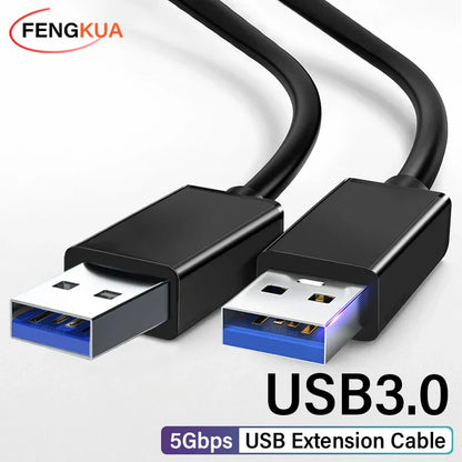 Black usb 3.0 extension cable with blue connectors and durable plastic sheath for 5gbps fast transmission data cable to mobile hard drive