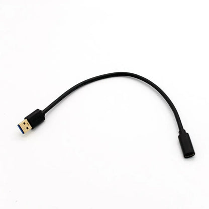 Black usb 3.0 male to type-c female extension cable with blue connector and matte black housing for usb c interface hubs card readers