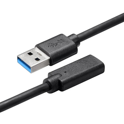 Black usb 3.0 male to type-c female extension cable with silver connector and blue interior compatible with usb c interface hubs card readers