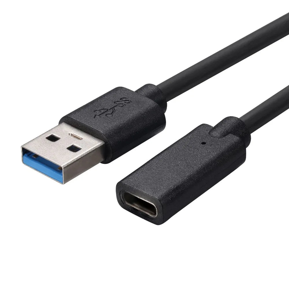 Black usb 3.0 male to type-c female extension cable with blue interior for usb c interface hubs card readers and otg devices