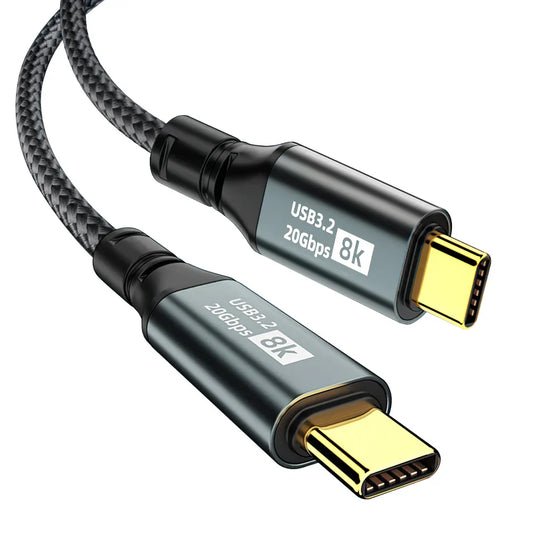 Black usb 3.2 gen 2 type c to c cable with braided fabric sheath and gold-plated connectors for pro max macbook charger 8k 60hz