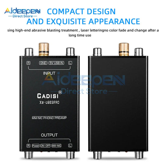 Black cadisi x2-083pro mm mc phono preamp with gold-plated connectors and silver metal terminals for turntables