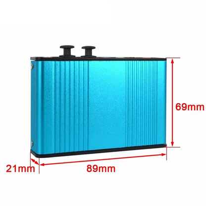 Blue aluminum alloy rectangular surround external sound adapter card durable with vertical ridges and black top buttons