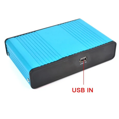 Blue and black aluminum alloy surround external sound adapter card durable with ribbed texture and audio optical adapter