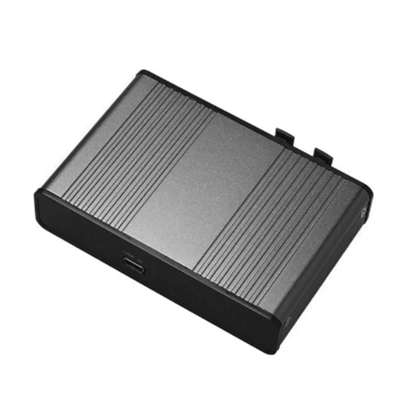 Black rectangular usb-c surround external sound adapter card durable with textured ribbed surface and rounded edges