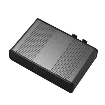 Black rectangular usb-c surround external sound adapter card durable with textured ribbed surface and rounded edges