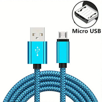 Blue braided micro cable fast charging wire mobile with metallic usb a and micro usb connectors for samsung xiaomi android