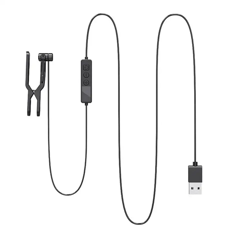Black clip-on lavalier microphone with usb charging cable and control module for usb automatic phone screen clicker simulated finger tapper