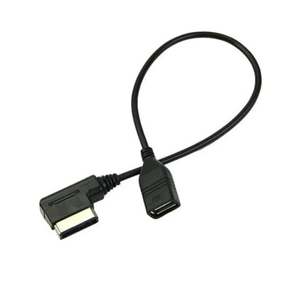 Black usb aux cable with angled connectors featuring a female interface audio adapter for vw and audi models