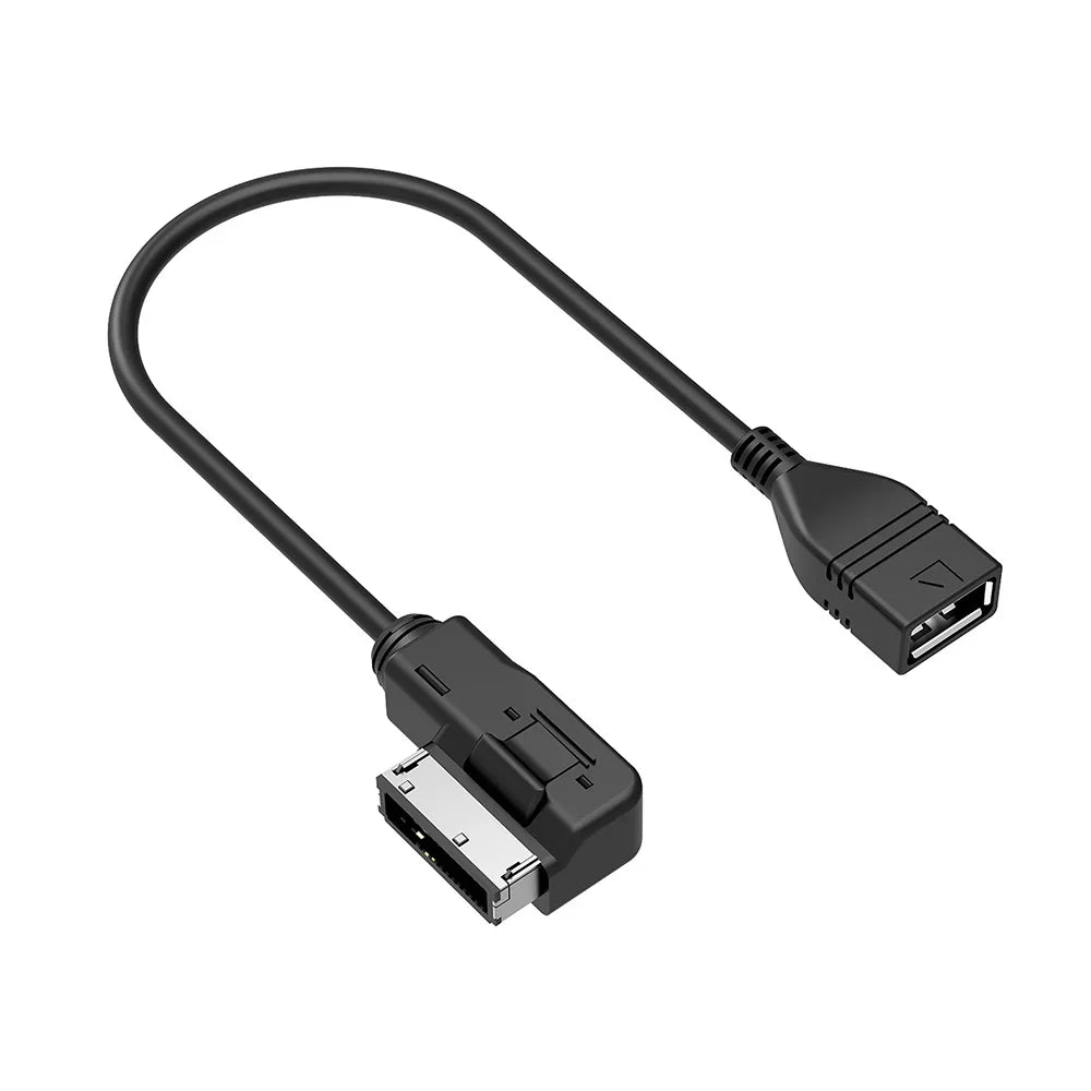 Black usb aux cable with rectangular connector and angled usb-a plug audio aux adapter female interface audio for vw audi