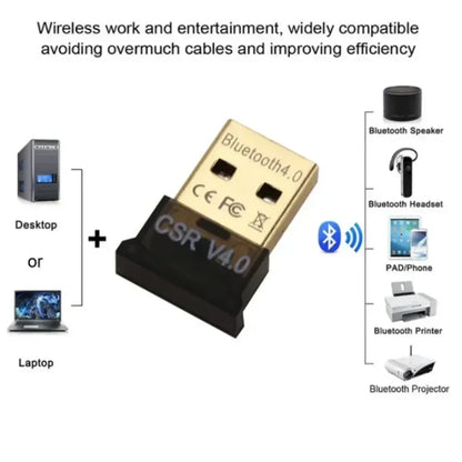 Gold and black usb bluetooth 4.0 adapter with csr v4.0 print wireless usb adapter and audio bluetooth dongle for pc