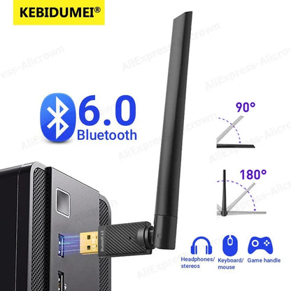 Black kebidumei usb dongle wireless bluetooth 6.0 adapter with telescopic receiver transmitter antenna for pc use