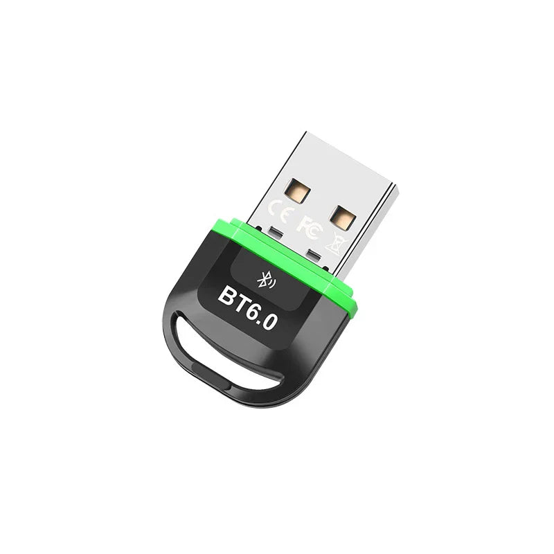 Black and green usb bluetooth 6.0 adapter transmitter receiver dongle wireless usb with built-in keyring loop for keyboard speaker music