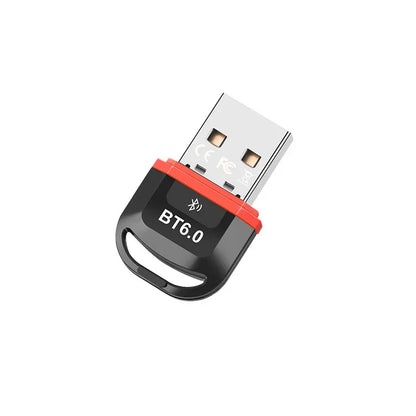 Black and red usb bluetooth 6.0 adapter transmitter receiver with metallic connector and keyring loop for keyboard speaker music dongle wireless usb