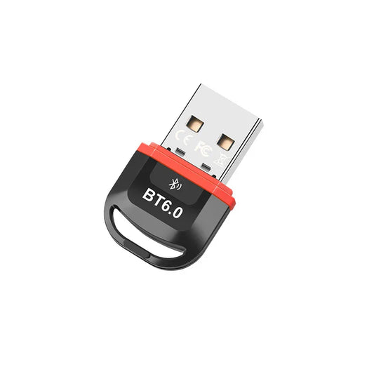 Black and red usb bluetooth 6.0 adapter transmitter receiver with metallic connector and keyring loop for keyboard speaker music dongle wireless usb