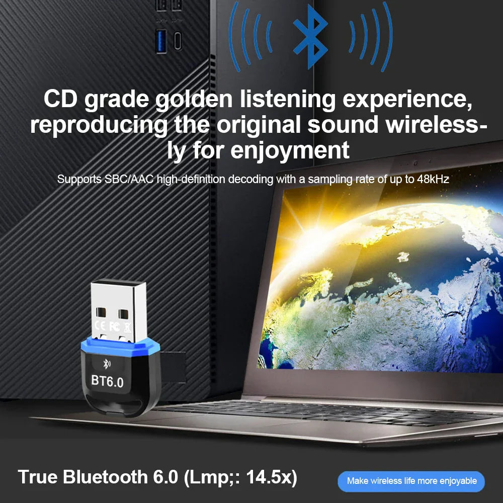 Black and blue usb bluetooth 6.0 dongle wireless usb adapter transmitter receiver for keyboard speaker music
