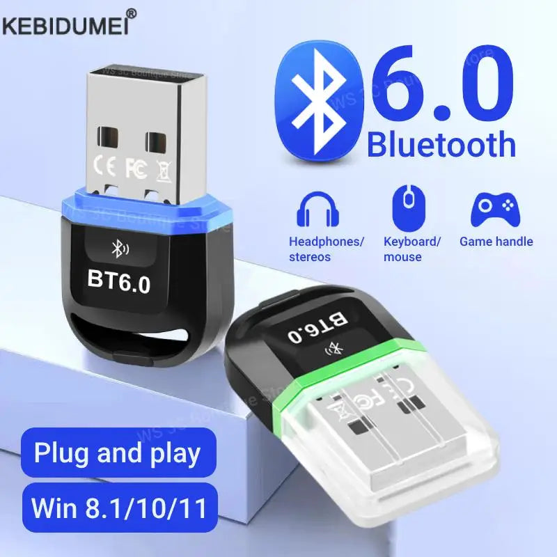 Black and blue usb bluetooth 6.0 adapter transmitter receiver dongle wireless usb for keyboard speaker music connectivity