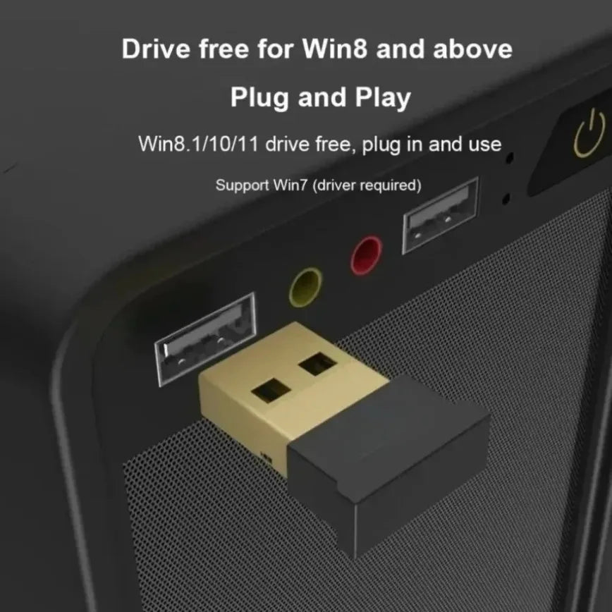 Gold-colored usb bluetooth adapter with black housing for plug-and-play pc laptop speaker audio receiver transmitter