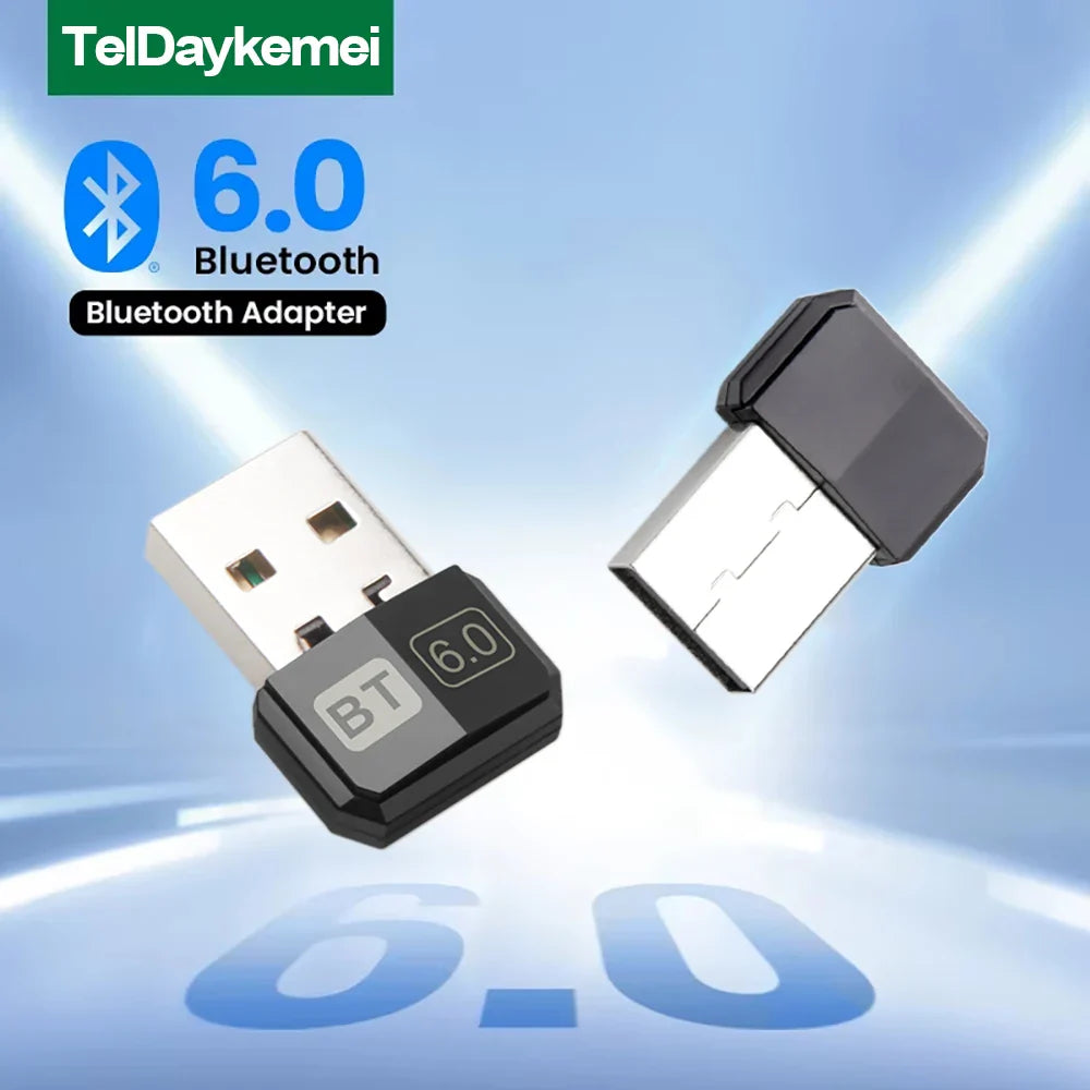 Black and silver teldaykemei usb bluetooth adapter with bluetooth 6.0 supports bluetooth low energy for pc use