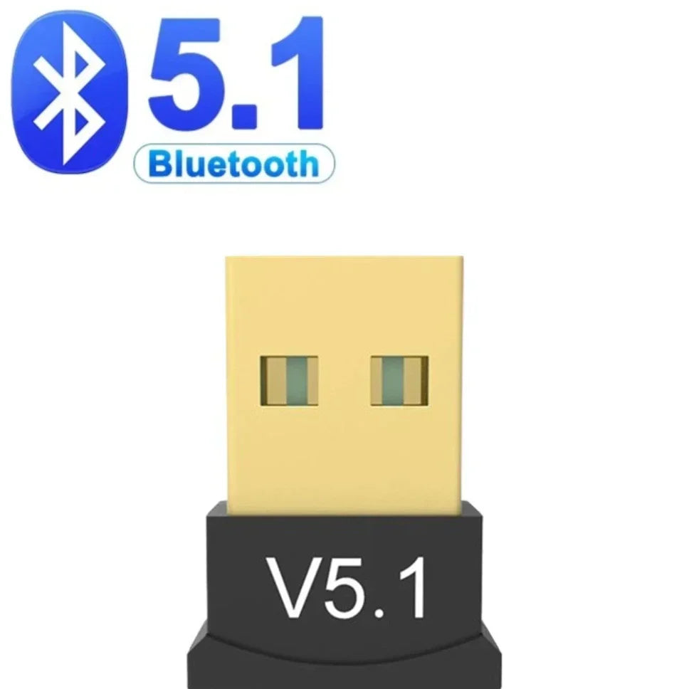 Gold-colored usb bluetooth dongle receiver v5.1 with black base for pc transmission distance and audio devices