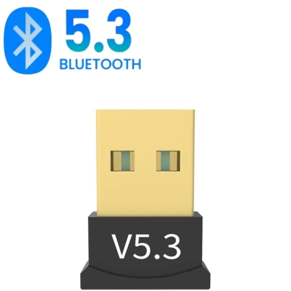 Gold-colored usb bluetooth 5.3 dongle receiver with black base labeled v5.3 for enhanced transmission distance