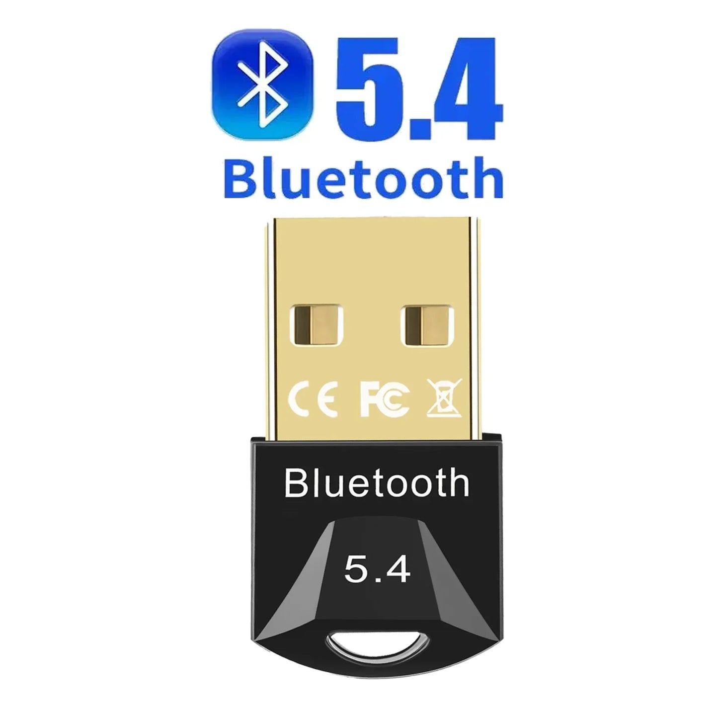 Gold-plated usb bluetooth 5.4 dongle receiver with black plastic housing for extended transmission distance use