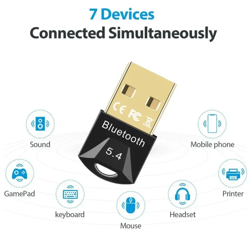 Black and gold usb bluetooth 5.4 dongle receiver with sleek angular design optimized for extended transmission distance
