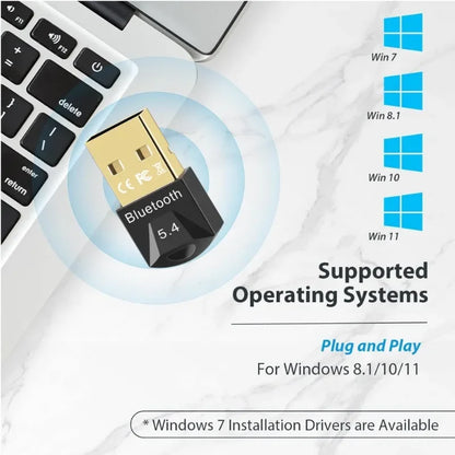 Gold and black usb bluetooth dongle receiver with sleek compact design for extended transmission distance and wireless connectivity