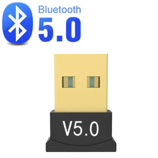 Gold usb bluetooth 5.0 adapter dongle receiver with black base for extended transmission distance on pc devices
